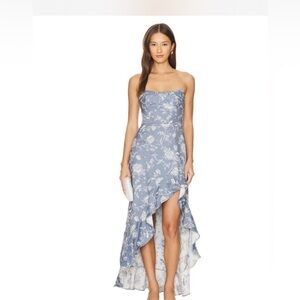 Alyse Dress in Denim Brocade by Amanda Uprichard